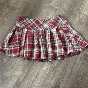 SHEIN Red and Cream Plaid Skater Skirt